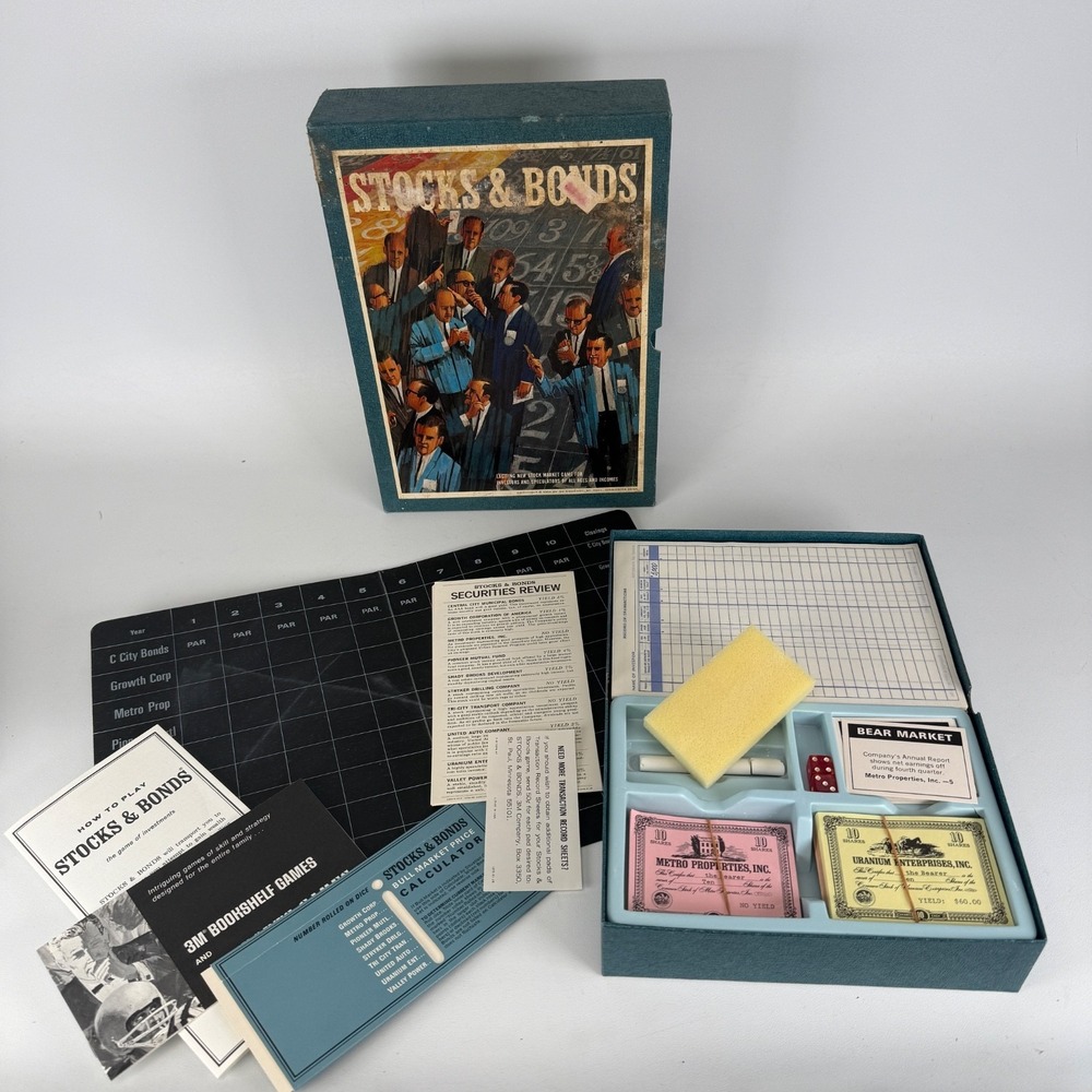 VINTAGE Stocks and Bonds COMPLETE 3M 1964 Trading Bookshelf Board Game‎